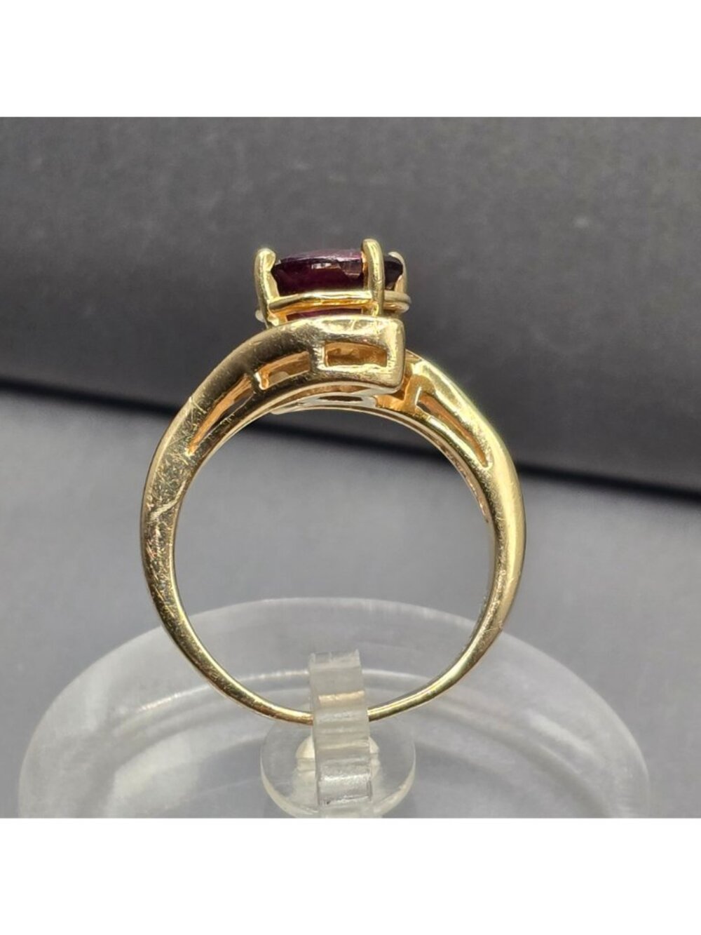 14K Gold Garnet Diamond Vintage Cocktail Ring Size 7 Signed EREV Band - Picture 8 of 16